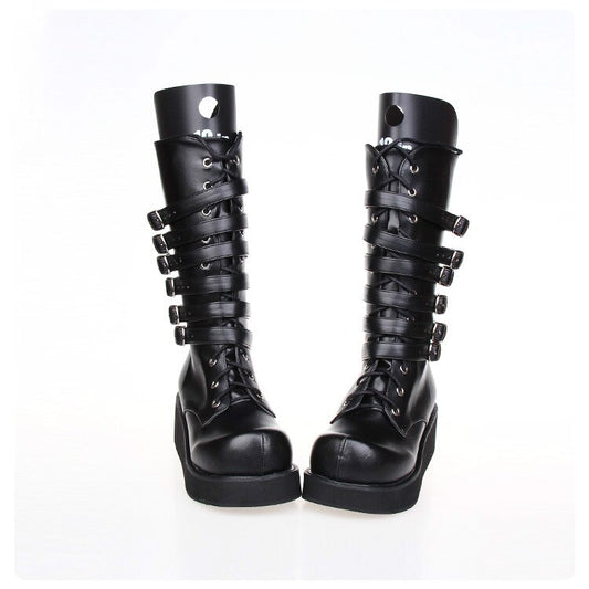 Princess sweet punk shoes autumn and spring Classic Lolita boots chunky punk lace muffin high boots Front zipper women - LiveTrendsX
