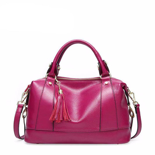 Leather tote 2019 new leather shoulder messenger bag handbag Fringed first layer cowhide Boston bag - LiveTrendsX