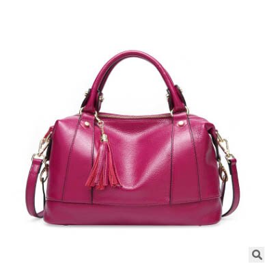 Leather tote 2019 new leather shoulder messenger bag handbag Fringed first layer cowhide Boston bag - LiveTrendsX