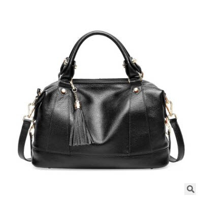 Leather tote 2019 new leather shoulder messenger bag handbag Fringed first layer cowhide Boston bag - LiveTrendsX