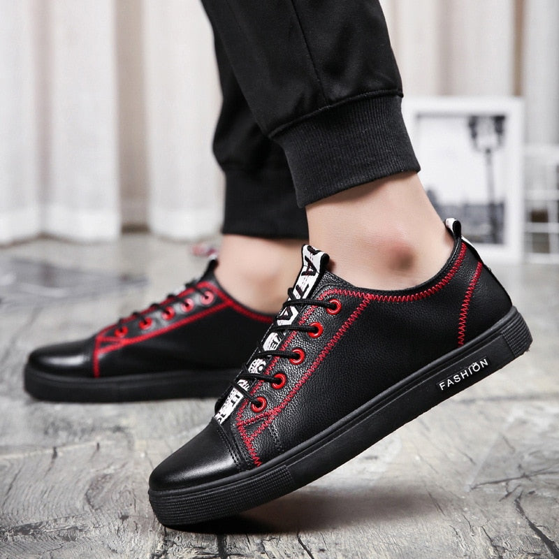 Fashion Men's Casual Sneakers Skateboarding Shoes PU Flats Shoes Students Outdoor Sneakers Street Shoes Lace Walking Shoes - LiveTrendsX
