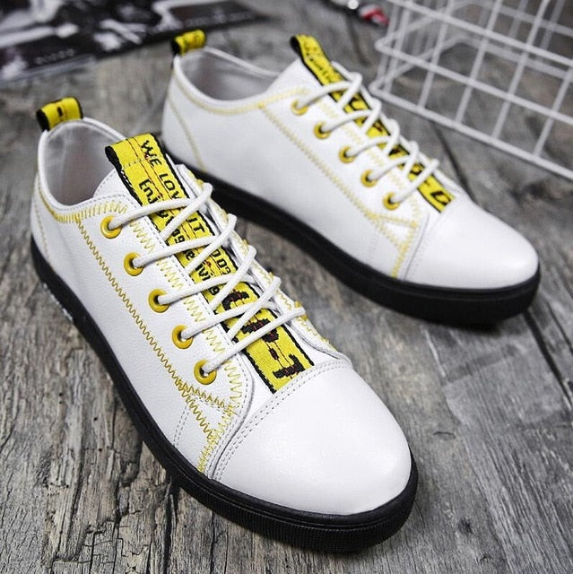 Fashion Men's Casual Sneakers Skateboarding Shoes PU Flats Shoes Students Outdoor Sneakers Street Shoes Lace Walking Shoes - LiveTrendsX