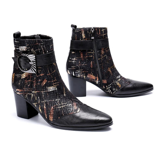 Fashion Genuine Leather Men Dress Boots Men Winter High Heel Ankle Boots Plus Size British Formal Party Shoes - LiveTrendsX