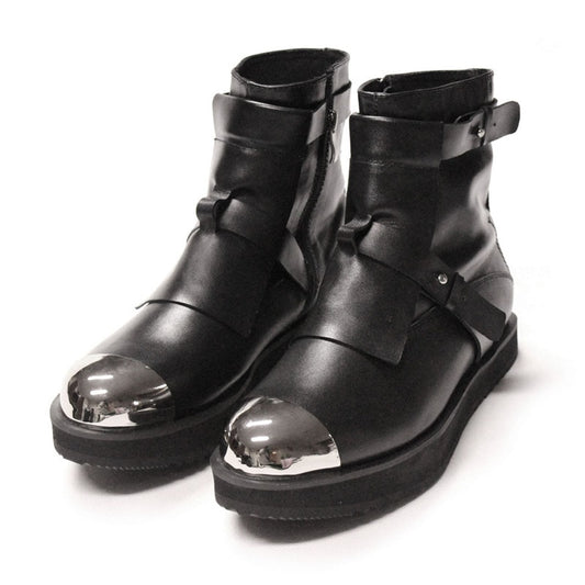 メンズ 冬用 ミディアムヒール スチールトゥ アンクルブーツ