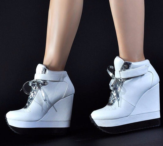 Women High Heels Platform Shoes Lace Up Ankle Strap Height Increase Women Wedge Sneakers Chaussure Femme - LiveTrendsX