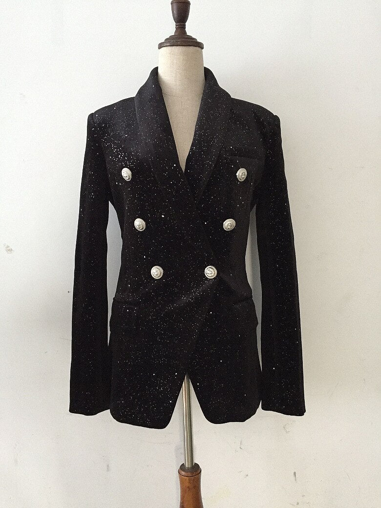 luxury starry sky shiny black small suit jacket female