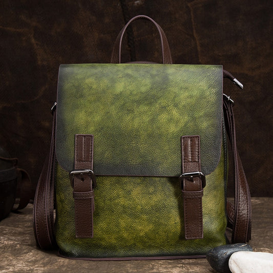High Quality Natural Skin Daypack Knapsack Vintage Travel Bag Brush Color Genuine Leather Women Backpack Girls School Rucksack - LiveTrendsX