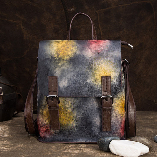 High Quality Natural Skin Daypack Knapsack Vintage Travel Bag Brush Color Genuine Leather Women Backpack Girls School Rucksack - LiveTrendsX