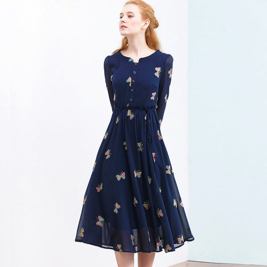 Autumn Chiffon Print Dress Casual Cute O-Neck Women Party Long Dresses Long Sleeve Vestido S-XXL - LiveTrendsX