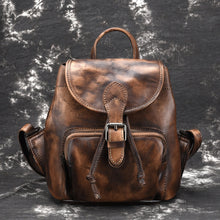 Load image into Gallery viewer, High Quality Real Cowhide Rucksack School Daypack Brush Color Knapsack Travel Bag Female Vintage Genuine Leather Women Backpack - LiveTrendsX
