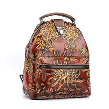 Load image into Gallery viewer, Women big capacity backpack creative floral three-dimensional embossed female shoulder bags vintage color cow leather bags - LiveTrendsX
