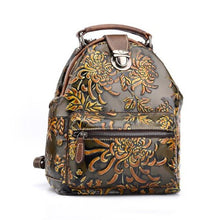 Load image into Gallery viewer, Women big capacity backpack creative floral three-dimensional embossed female shoulder bags vintage color cow leather bags - LiveTrendsX
