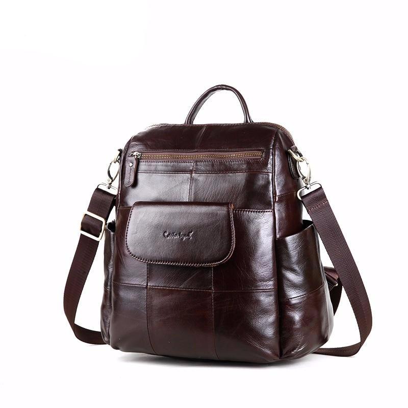 Women Backpack Retro Genuine Leather Backpack Laptop Ladies Shoulder Bag Top-handle Travel Bags Leisure Schoolbag - LiveTrendsX