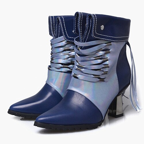 Fashion Handmade Patchwork Ankle Boots Women Pointed Toe Tassels High Heel Short Boots Female Fringed Martin Boot - LiveTrendsX