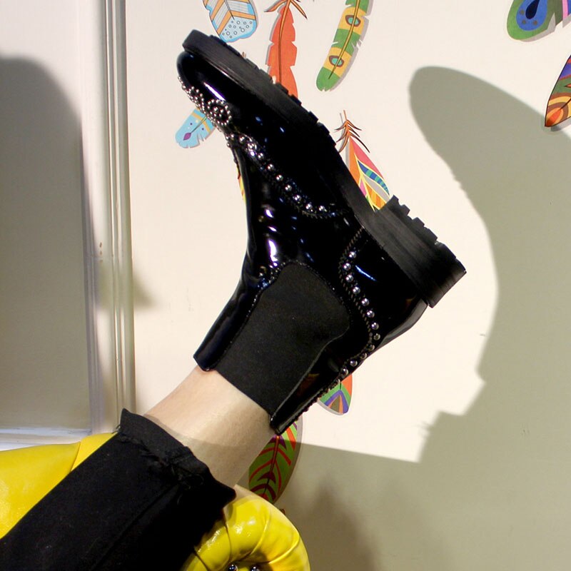 Mens Punk Rivet Slip On Chelsea Boots Brogue Handmade