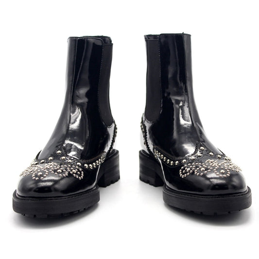 メンズ パンク リベット スリップオン チェルシーブーツ ブローグ ハンドメイド