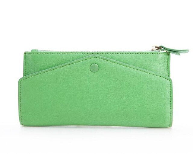 Cow leather women solid fashion long purse handmade hasp wallet - LiveTrendsX