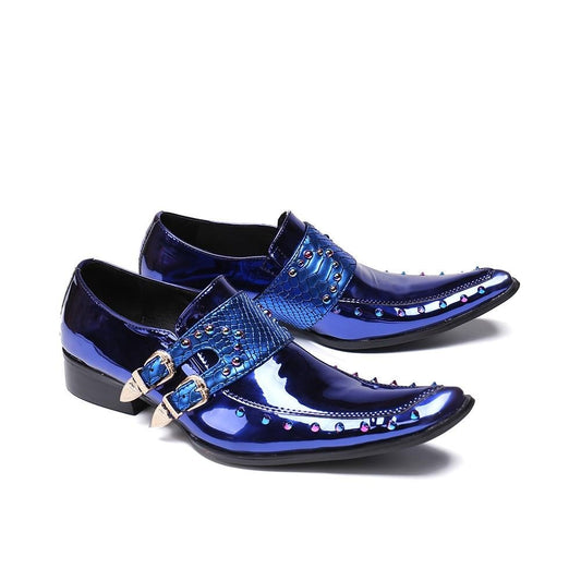 Luxury Patent Leather Men Oxford Shoes Square Toe Multicolor Rivets Men Dress Shoes Wedding Formal Brogue Shoes - LiveTrendsX