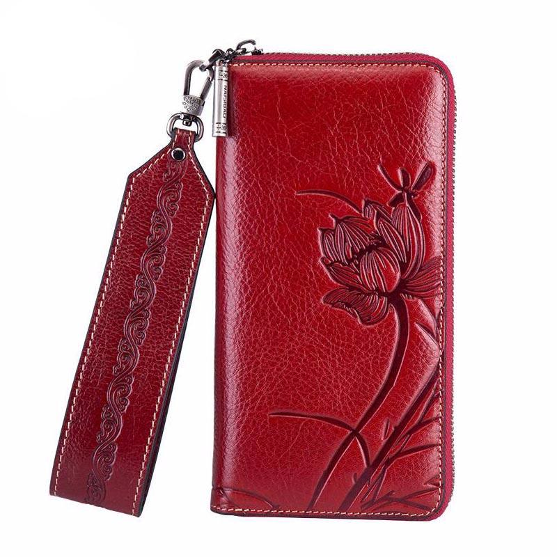 New women genuine leather wallets designer brands fashion embossing zipper long womens wallets leather clutch bags - LiveTrendsX