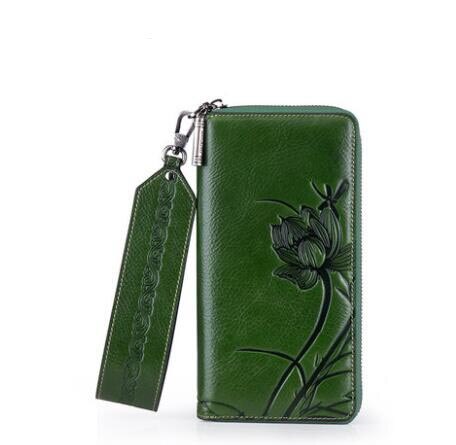 New women genuine leather wallets designer brands fashion embossing zipper long womens wallets leather clutch bags - LiveTrendsX