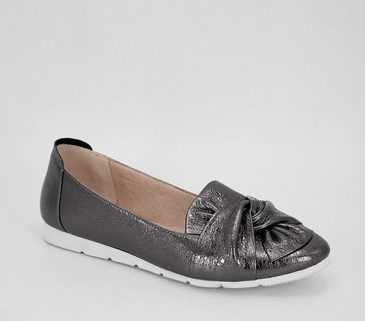 Soft Casual Flats Genuine Leather Flower Slip On Flats Dark Red Silver Grey Leisure Round Toe Shining Woman Shoes - LiveTrendsX