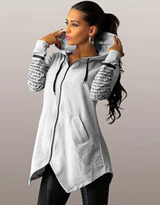 autumn winter women Hoodies sweatshirts letter print pullover harajuku plus size zipper irregular top sportswear - LiveTrendsX