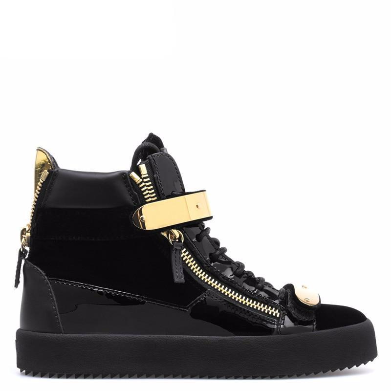 Black Patchwork Men Casual Shoes Lace Up Gold Metal Sneaker - LiveTrendsX