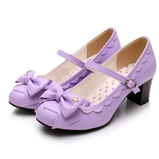 Women's Mary Jane Pumps - Sweet Bow High Heel Lolita Dress Shoes - LiveTrendsX