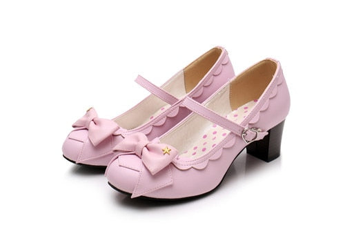 Women's Mary Jane Pumps - Sweet Bow High Heel Lolita Dress Shoes - LiveTrendsX