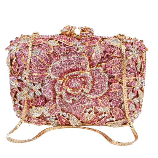 Grey Flower Party Clutch Evening Bags rhinestone Pink Luxury Wedding Crystal Bags Shoulder Bags SC780 - LiveTrendsX