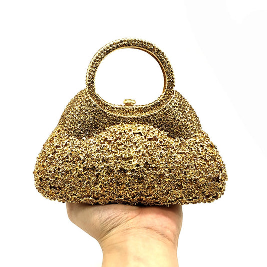 Golden Evening Minaudiere Women Crystal Clutch Bags Top-Handle Metal Diamond Wedding Bag Party Cocktail Handbag - LiveTrendsX