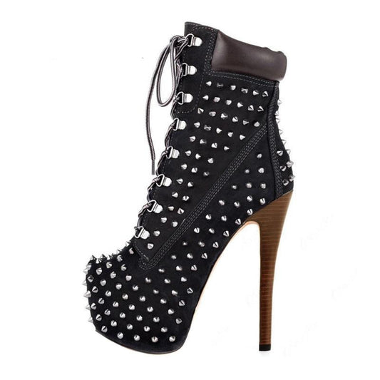 Top Quality Women's Spike Boot Shoes 16cm High Heel 3cm Platform Lace up Ankle boots Pumps Stiletto Shoes Plus Size 13 - LiveTrendsX