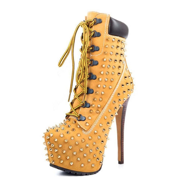 Top Quality Women's Spike Boot Shoes 16cm High Heel 3cm Platform Lace up Ankle boots Pumps Stiletto Shoes Plus Size 13 - LiveTrendsX