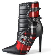 Women High Heels Ankle Boots for Women Pointed Toe Boots Ladies Red Plaid Boots Motorcycle Boots - LiveTrendsX