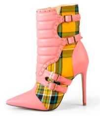 Women High Heels Ankle Boots for Women Pointed Toe Boots Ladies Red Plaid Boots Motorcycle Boots - LiveTrendsX