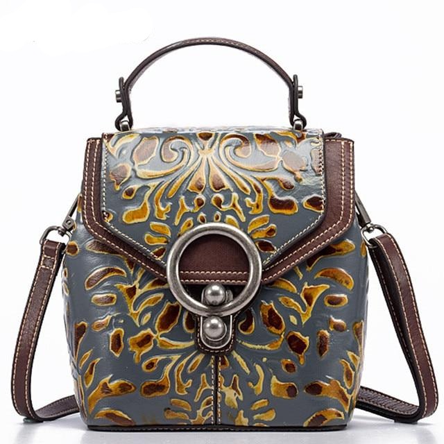 Vintage Women Genuine Leather Backpack Luxury Designer Embossed Small Daypack Ladies Cowhide Shoulder Crossbody Bags - LiveTrendsX