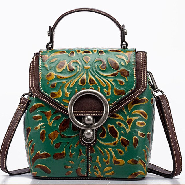 Vintage Women Genuine Leather Backpack Luxury Designer Embossed Small Daypack Ladies Cowhide Shoulder Crossbody Bags - LiveTrendsX