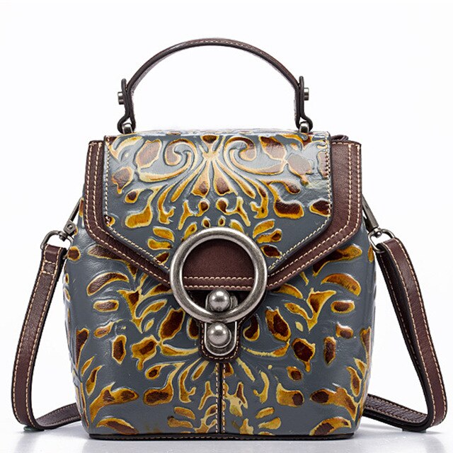 Vintage Women Genuine Leather Backpack Luxury Designer Embossed Small Daypack Ladies Cowhide Shoulder Crossbody Bags - LiveTrendsX