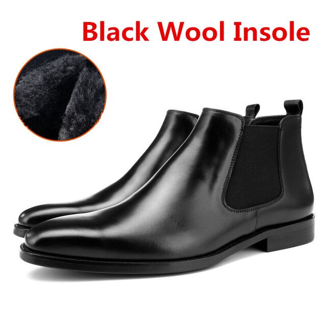 Warm Wool Insole Black / Tan Chelsea Boots Mens Ankle Boots Genuine Leather - LiveTrendsX
