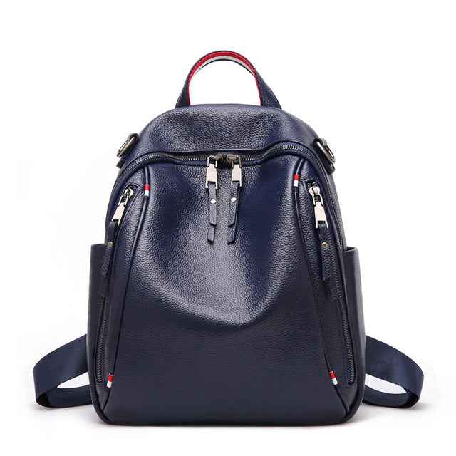 High Quality New Fashion Black Blue Red Genuine Leather Women Backpack For Girl Real Skin Female Shoulder Bags M0977 - LiveTrendsX