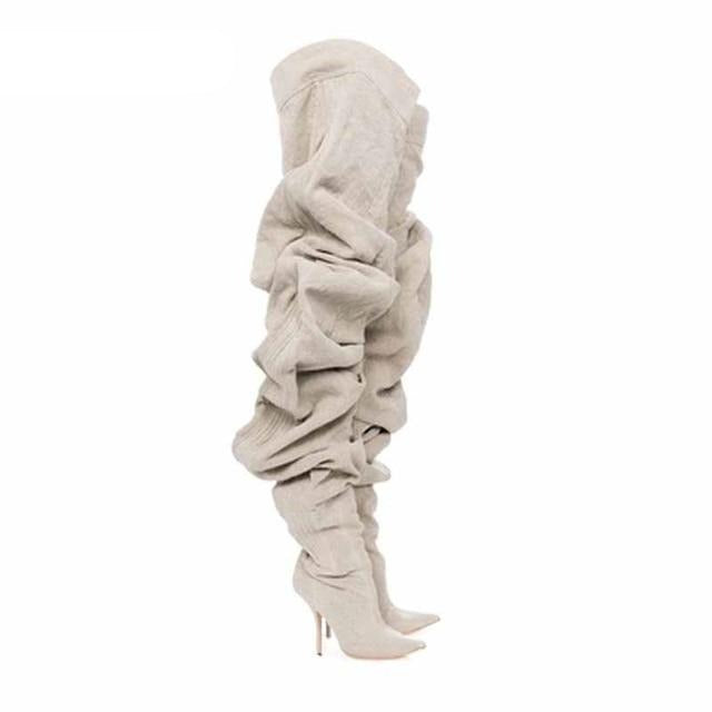 New Design Pleated Shoes Woman Over The Knee Boots