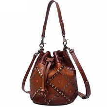 Load image into Gallery viewer, New rivet Women handbag retro casual leather luxury fashion female bucket bag hand strap shoulder Messenger bags - LiveTrendsX
