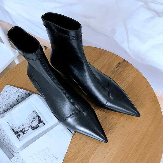 genuine leather strange heels beauty girl stretch boots women brand shoes European Chelsea design ankle boots - LiveTrendsX