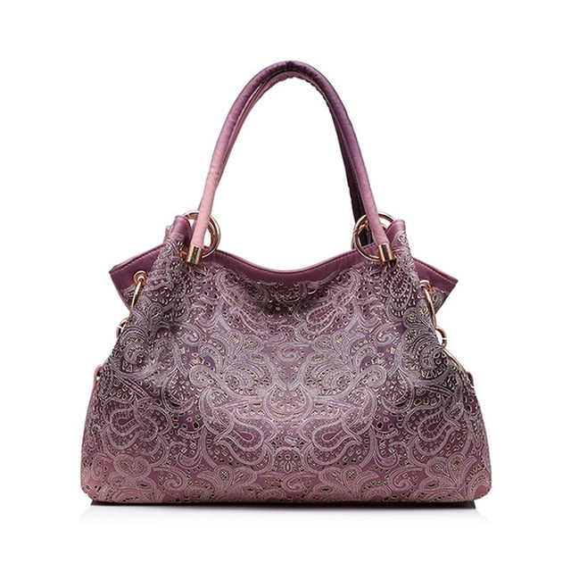Top-handle Bags for Women Hollow Out Ombre Handbag Floral Print Shoulder Bags Ladies Pu Leather Tote Bags Vintage Bolsa Feminina - LiveTrendsX