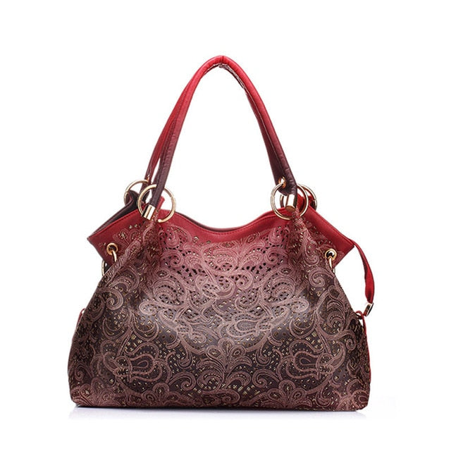 Top-handle Bags for Women Hollow Out Ombre Handbag Floral Print Shoulder Bags Ladies Pu Leather Tote Bags Vintage Bolsa Feminina - LiveTrendsX