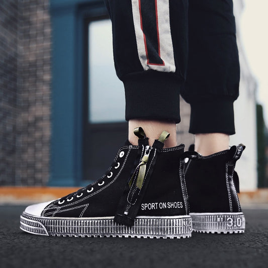 Men Casual Shoes All Black High Top Canvas Shoes Male All Match Retro Fashion Breathable Sneakers Men Tenis Masculino Adulto - LiveTrendsX