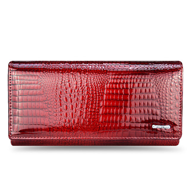 Genuine Leather Women's Wallets Fallow Long Ladies Double Zipper Wallet Clutch Bag Design Red Purse Crocodile Purses - LiveTrendsX
