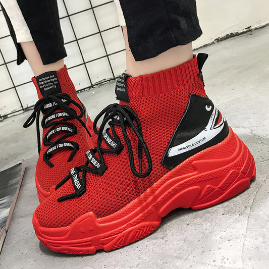 Red Shark Sneakers Women Men High Top Breathable Flat Platform Shoes Women Casual Socks Shoes Chunky Sneakers Men And Women - LiveTrendsX