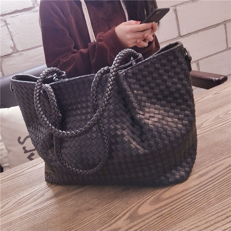 Ladies' pu Woven bag 2019 new spring Tote Bag fashion High-capacity handbag women Inclined single shoulder bag c422 - LiveTrendsX