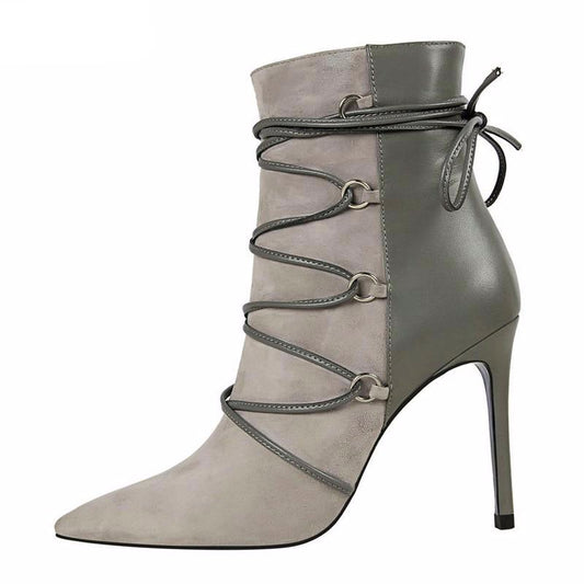 Ankle Length Flock Boots Women Fashion Pointed Toe High Heel Shoes Winter Ankle Boots Ladies Shoes 126-2 - LiveTrendsX